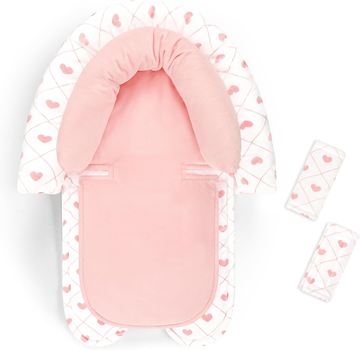Infant Car Seat Insert, Baby Car Seat Head & Body Support with 2 Straps Pads, Ultra Soft Newborn Preemie Carseat Insert Cushion for Girls Boys, Fits Car Seat, Stroller, Swing, Bouncer, Pink