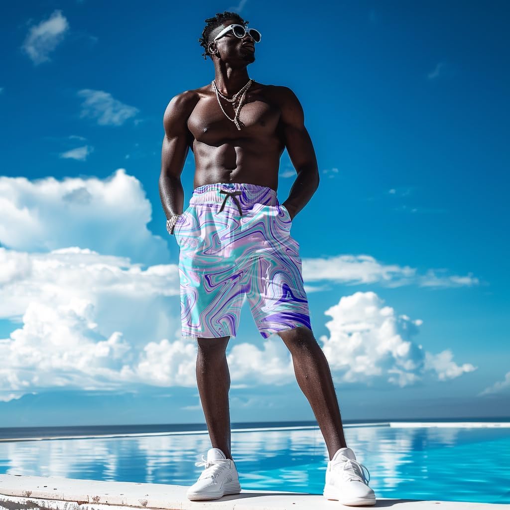 Mens Swim Trunks with Compression Liner Quick Dry 2 in 1swim Shorts Bathing Suits for Beach Rave - Image 2