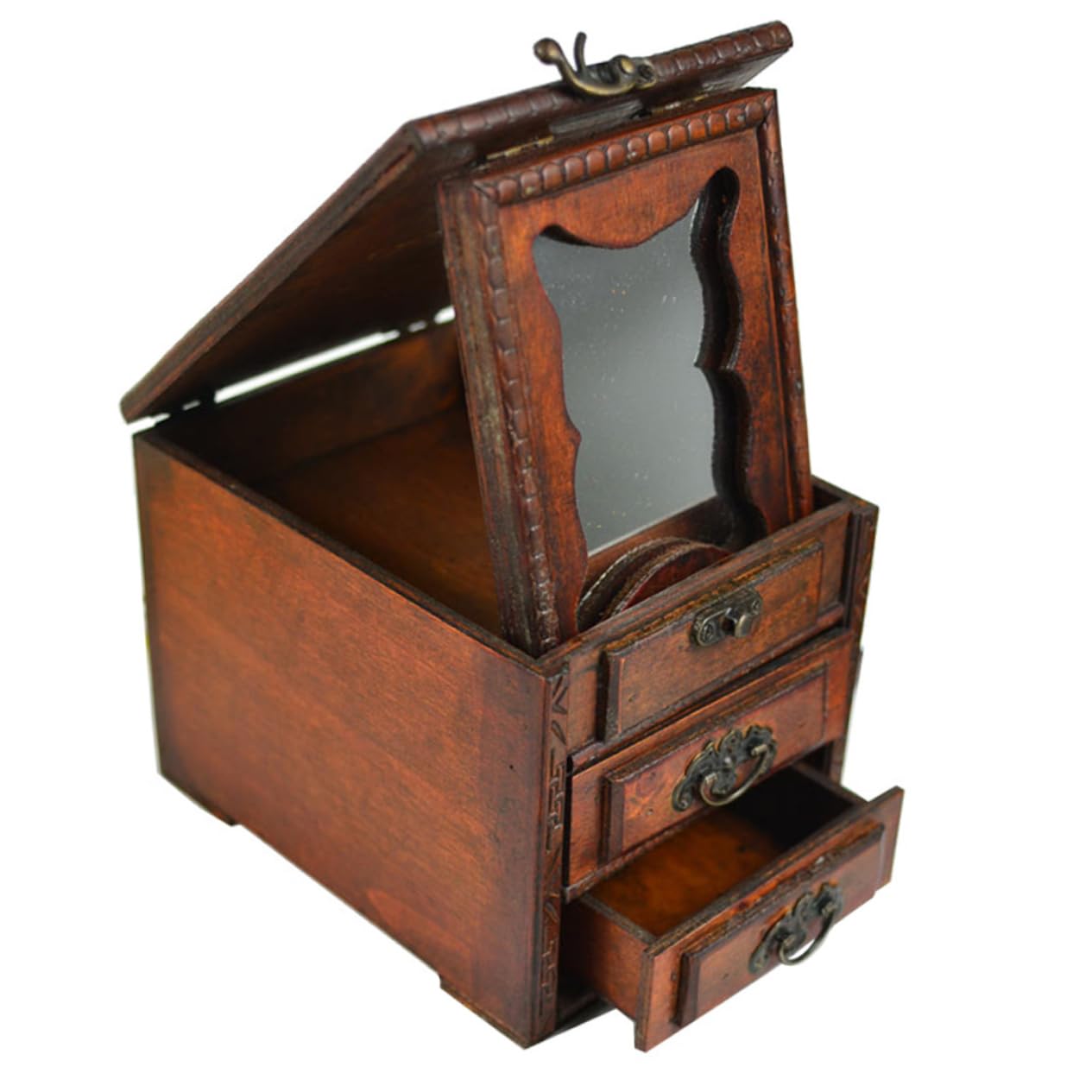 Alipis Coffret à Bijoux en Bois Vintage avec Miroir, Organisateur de Rangement pour Colliers et Boucles D'oreilles, Style Chinois Charmant, Protège Dommages pour Présents Spéciaux