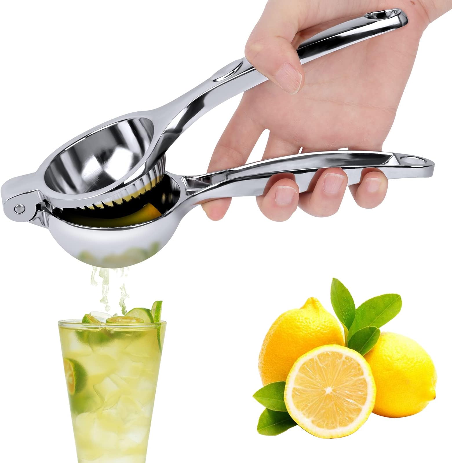 JOPHEK Manual Citrus Juicer, Manual Lemon Squeezer, Manual Lemon Lime Juicer in Premium Stainless Steel, 7 cm Diameter Lemon Squeezer for Kitchen, Bar, Restaurant - Silver