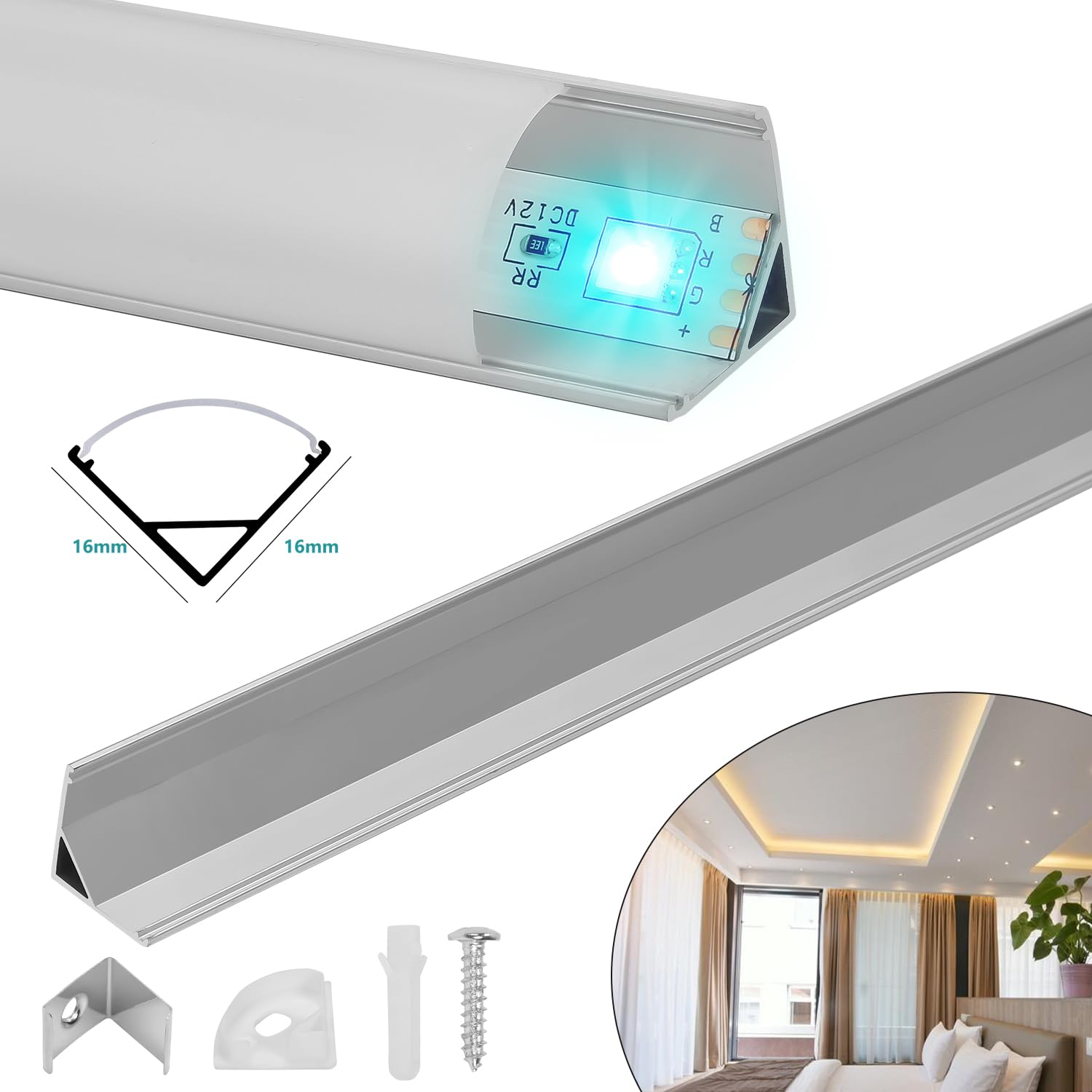 Gimisgu Perfil LED de aluminio 1 m 40 pack en forma de V para tiras LED / tiras/bandas / banda LED perfil aluminio plateado incluye cubierta, clips de montaje y conectores de esquina