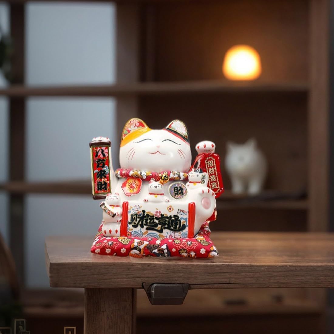 Lucky Cat Statue Figurines Chinese Ceramic Lucky Cat Piggy Bank Japanese Money Fortune Cat Gift Decorations for Store Company Opening(CQG9#) - Image 3