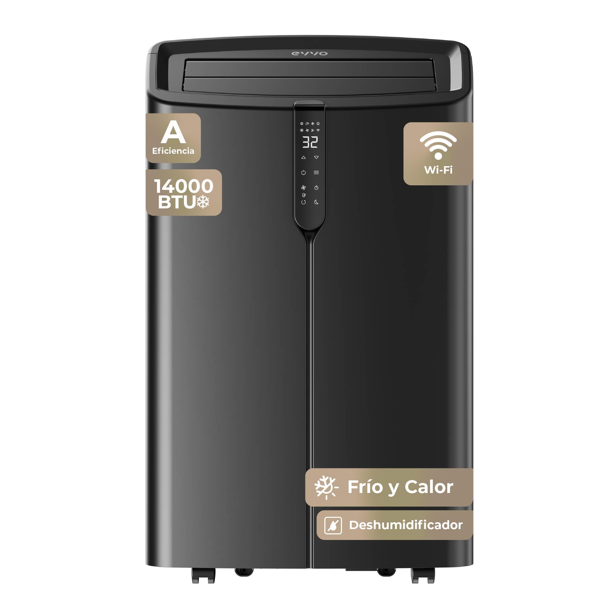EVVO Clima P14 Silent Climatiseur portable Wi-Fi 14 000 BTU avec pompe à chaleur pingouin climatiseur et chauffage Wi-Fi silencieux déshumidificateur froid et chaleur avec kit de fenêtre