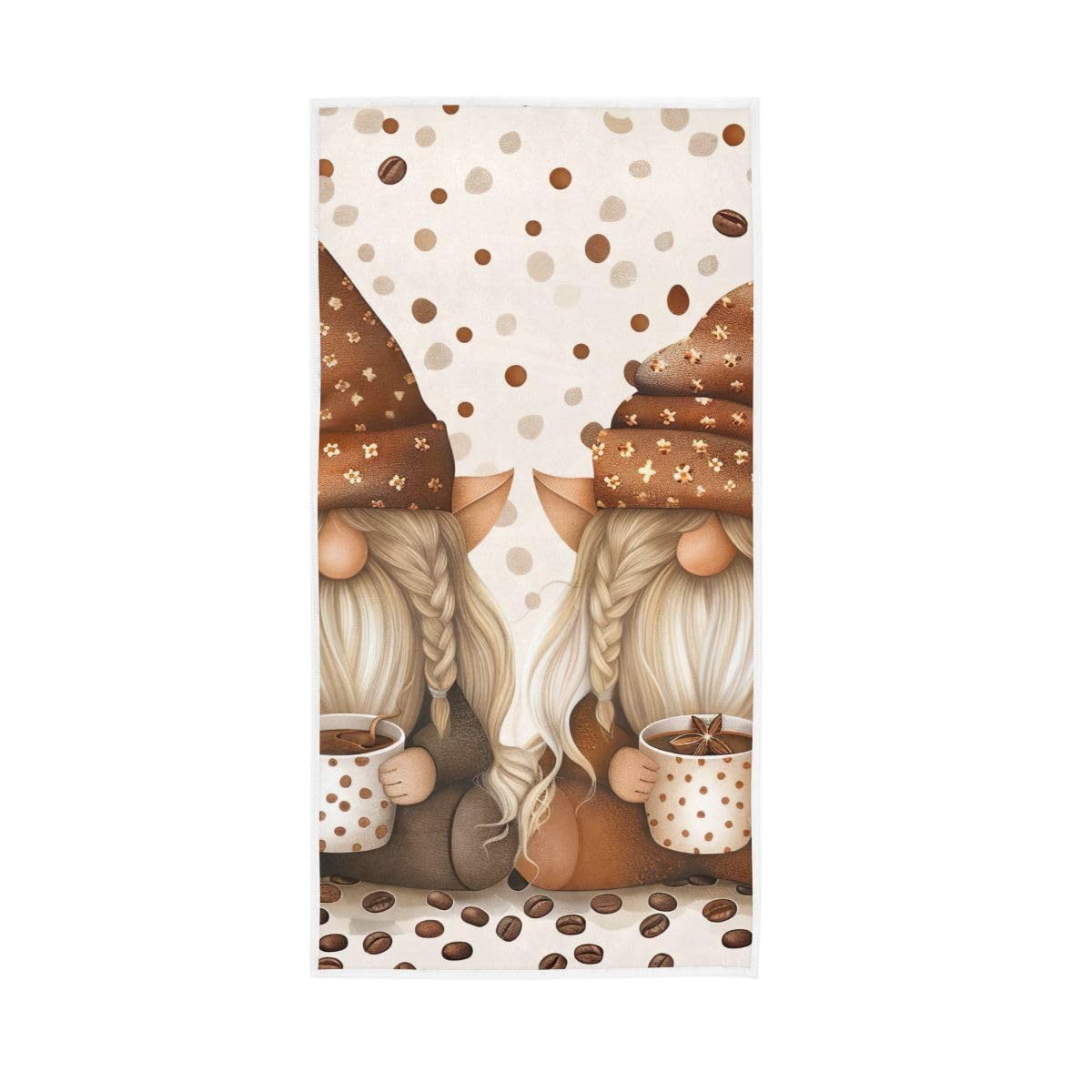 LSRCPD Cute Gnomes Coffee Beans Hand Towel, Cotton Hand Towels for Hand, Face, Hair, Yoga, Kitchen, Bath 15 x 30 Inches