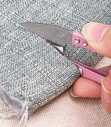 2Pcs Multicolor Mini Sewing Scissors Clipper With 2Pcs Leather Scissors Sheath Cover Small Embroidery Thread Thrum Yarn Trimming Nipper For Stitch Diy Supplies (Pink/Gray) #TOP4
