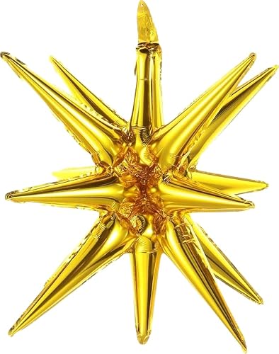 Image of Gold 3D Spike Star Foil Balloon - Large Hanging Starburst Balloon Decoration for Birthday Party, Wedding, Christmas, New Year, Baby Shower & Event Décor, 45cm