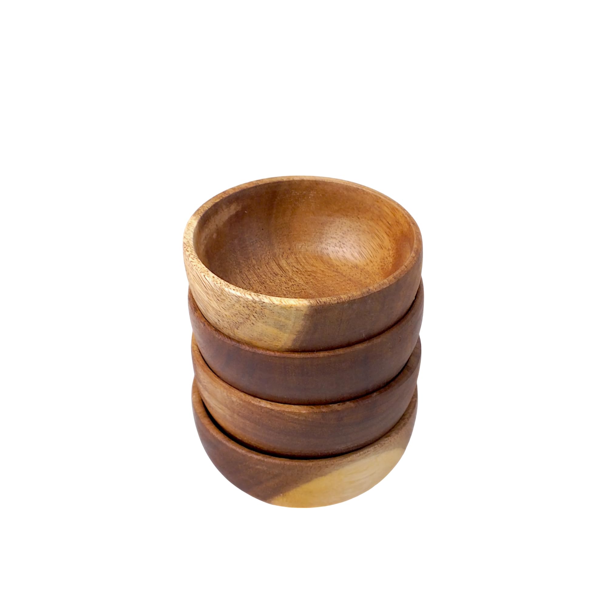 Deconox 4'lü Yuvarlak Akasya Çerezlik, Sunum Kasesi, Zeytinlik, Kahvaltı Sunumluk 8 cm - 4 cm