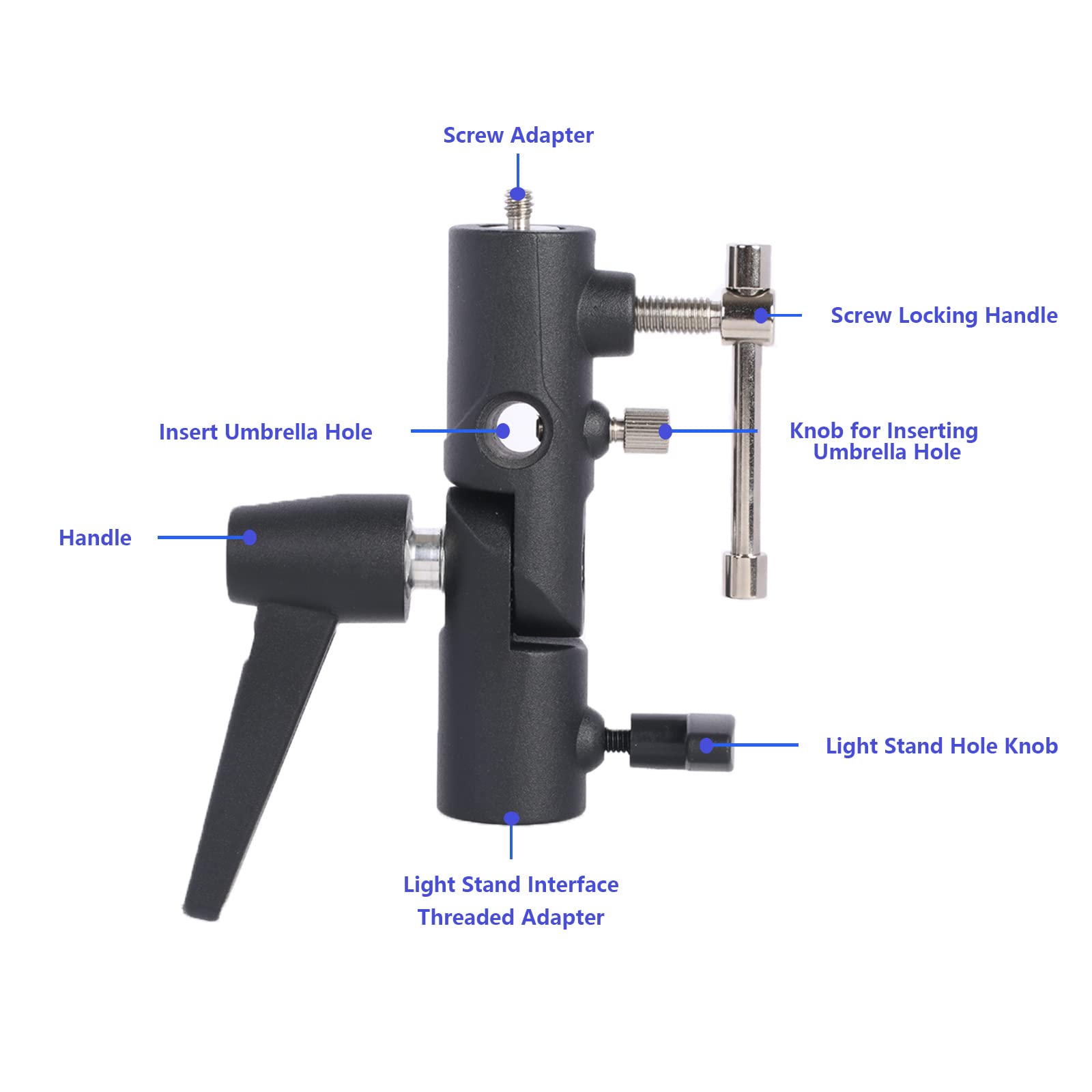 Sequpr H-Typ Blitzhalterung 180° Verstellbar Blitzneiger Schirmhalter mit 1/4" auf 3/8" Schraubadapter Blitz Lichtstativ Halterung für Blitz Lichtstativ Stativ Regenschirm