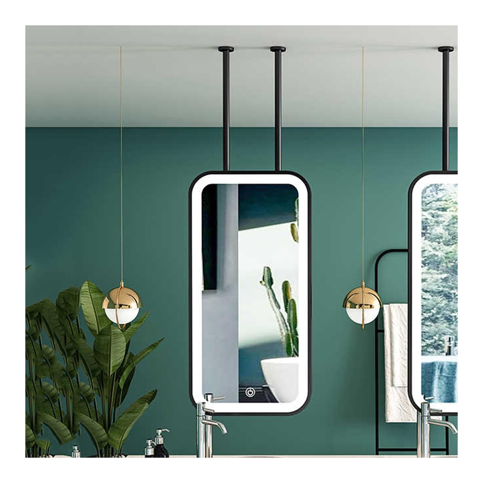 Miroir rectangulaire plafond LED noir 60x90cm pour meuble-lavabo