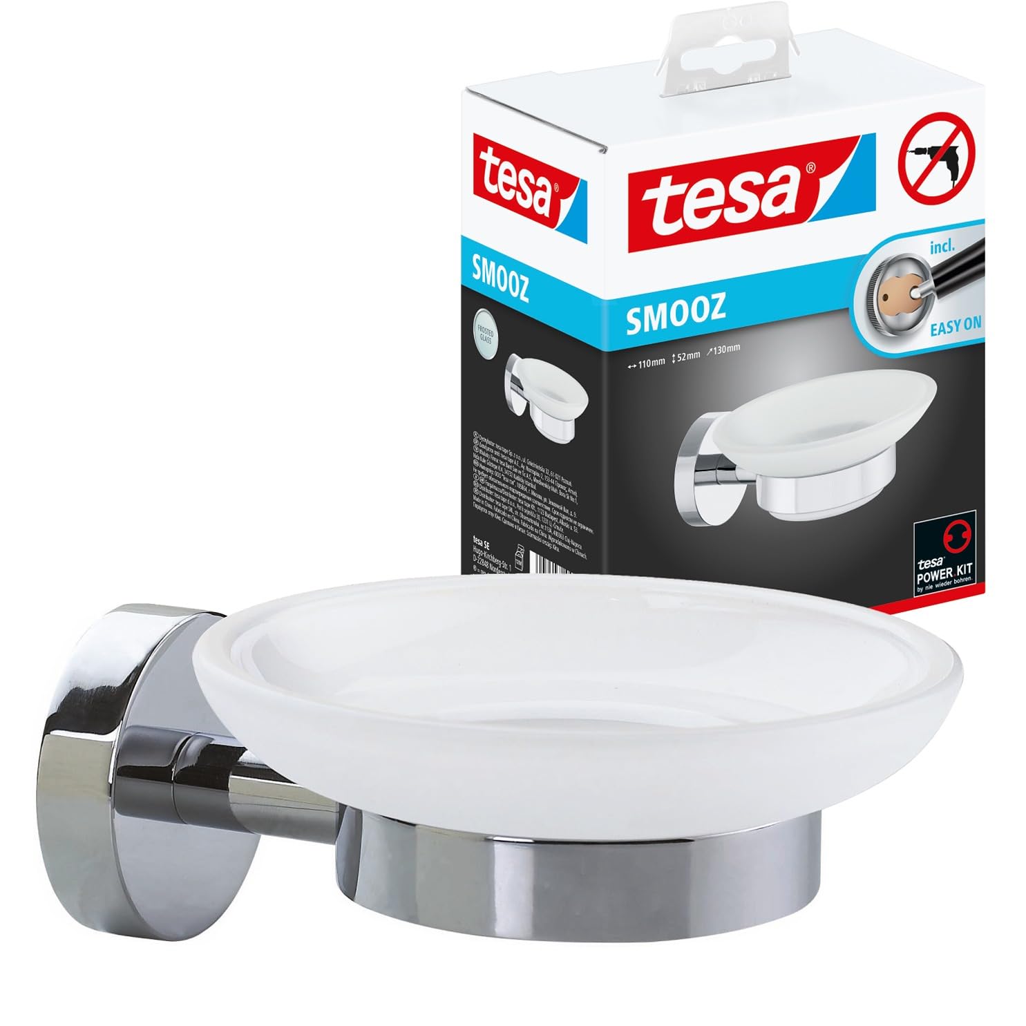 tesa SMOOZ soap tray chrome/glossy and white/satin