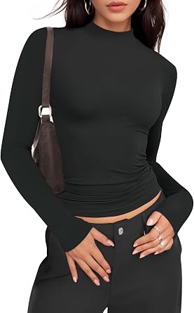 YOGINGO Womens Mock Turtle Neck Long Sleeve T-Shirt