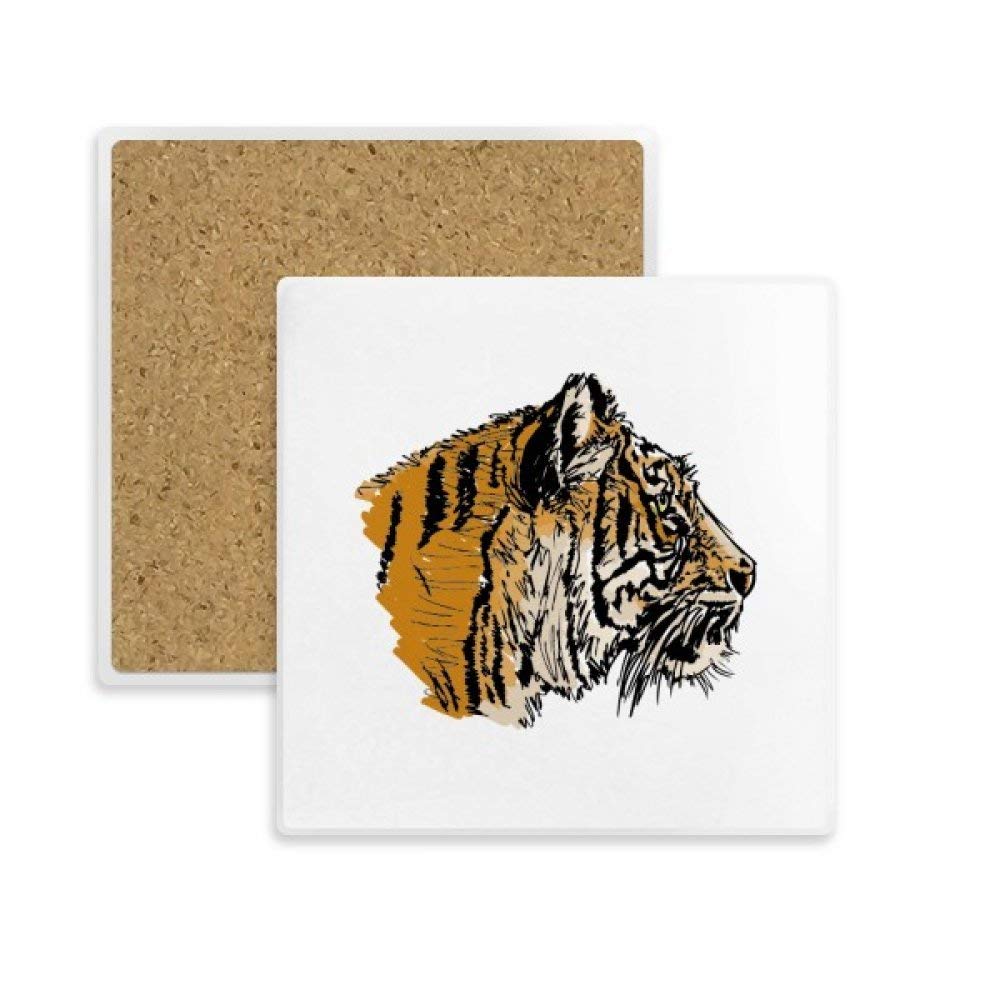Dessous de verre carré en pierre absorbante motif tigre (lot de 2 supports pour tasses et mugs)