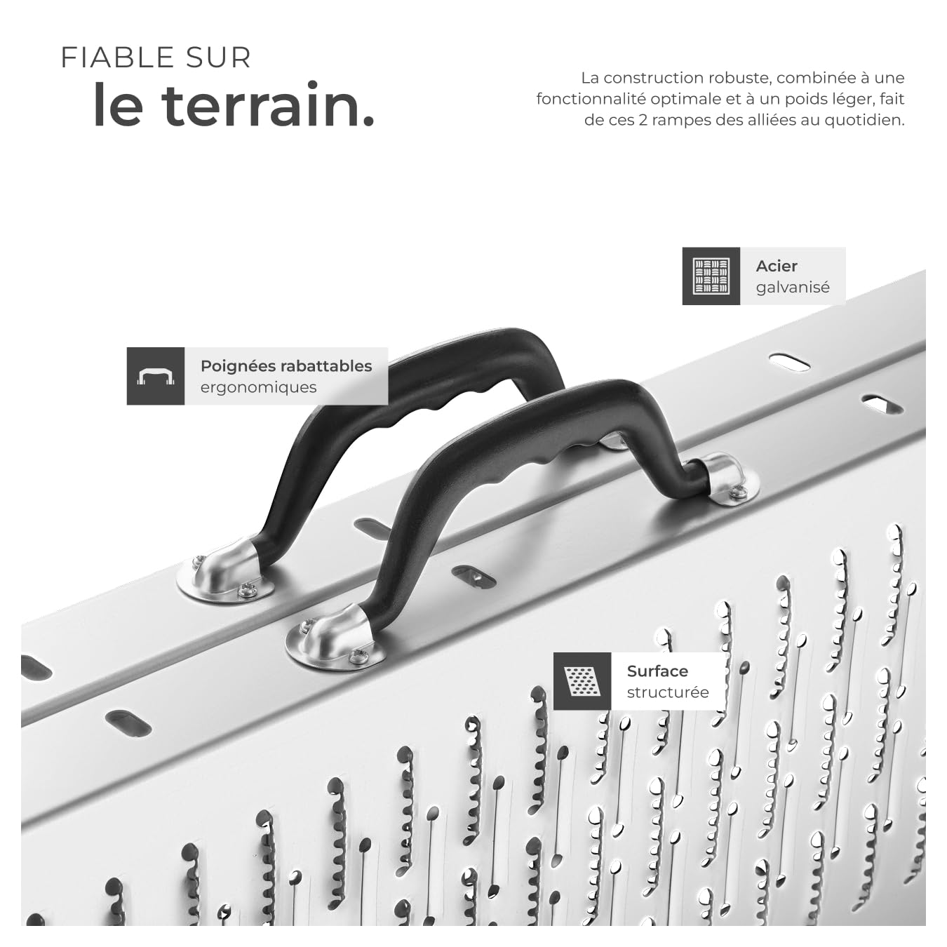 tectake® 2X Rampe d'accès 400 kg, Rampe de Chargement Pliable, en Acier galvanisé, Antidérapant, 200 kg pièce, 400 kg la Paire, Rampe Fauteuil Roulant Moto Quad Voiture Vélo éléctrique Tondeuse Chien