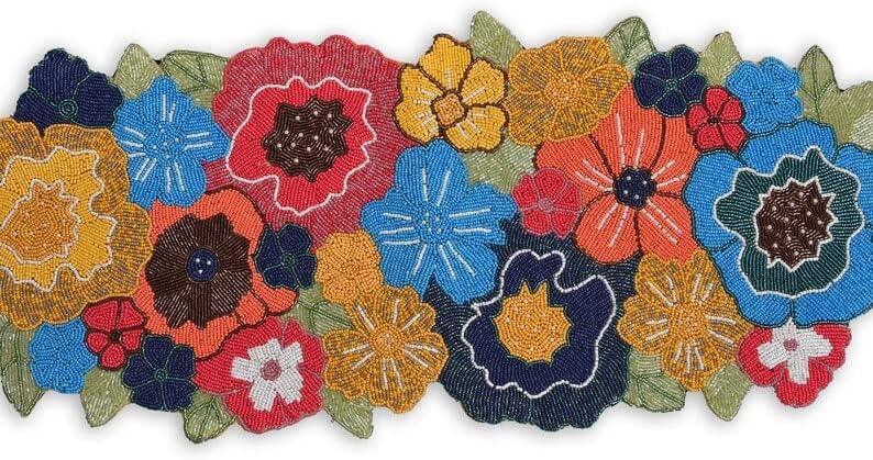 HM Creation Multicolor Floral Tablemats, Designer Placemats, Beaded Table Topper 12X15 Inch - Home Decor Mat for Wedding Christmas Decoration Family Gathering (Set of 4 mats 12 x 15)