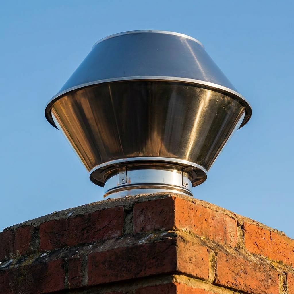 MAKA Comignolo Antivento Biconico Tondo in Acciaio Inox, Terminale per Canna Fumaria Camino Stufa a Legna Pellet e Gas, Cappello Antipioggia Aspirafumo (Ø 180 mm)