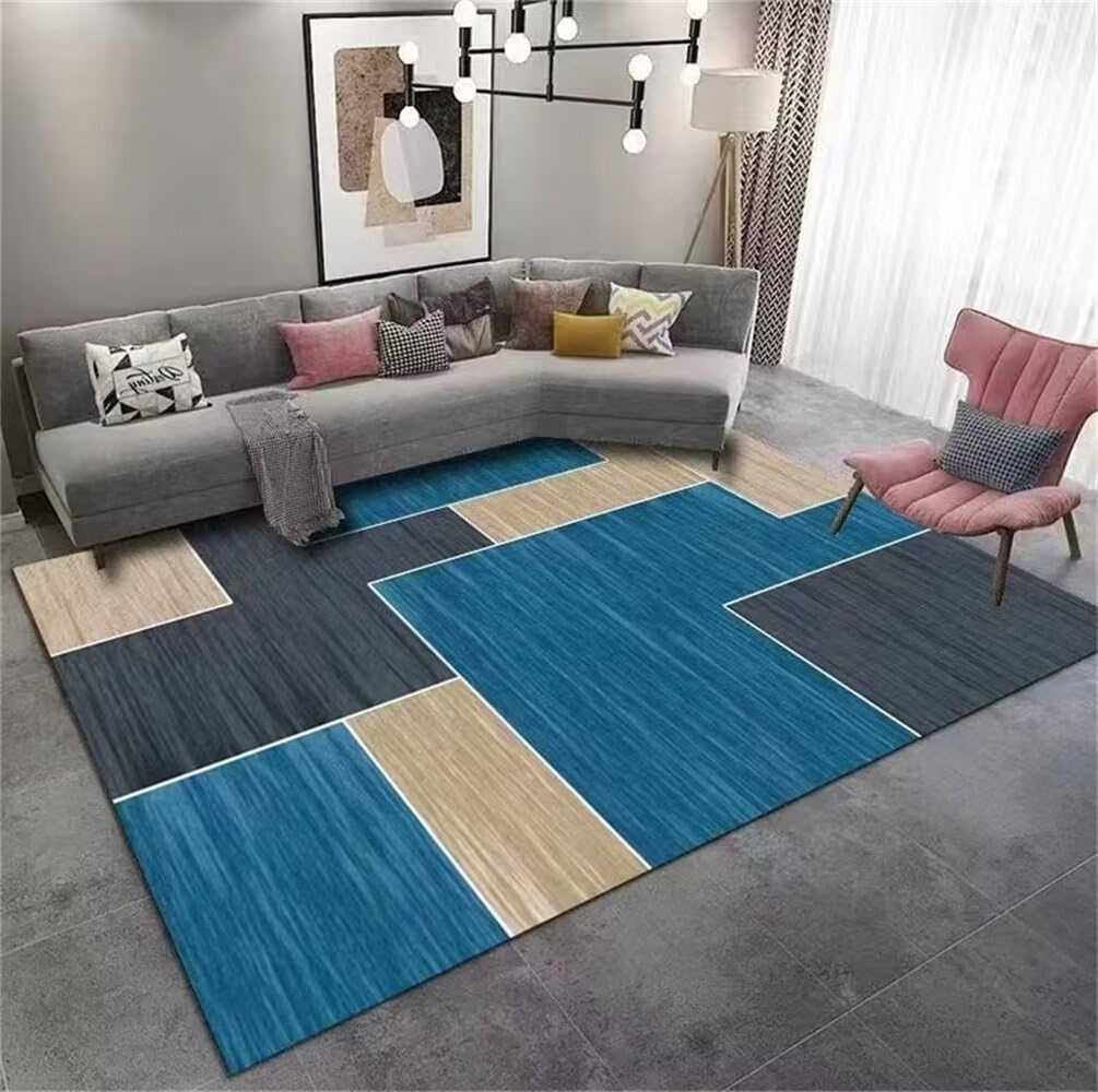 Tapis résistant à l'usure à sticker géométrique bleu pour sécuriser la chambre