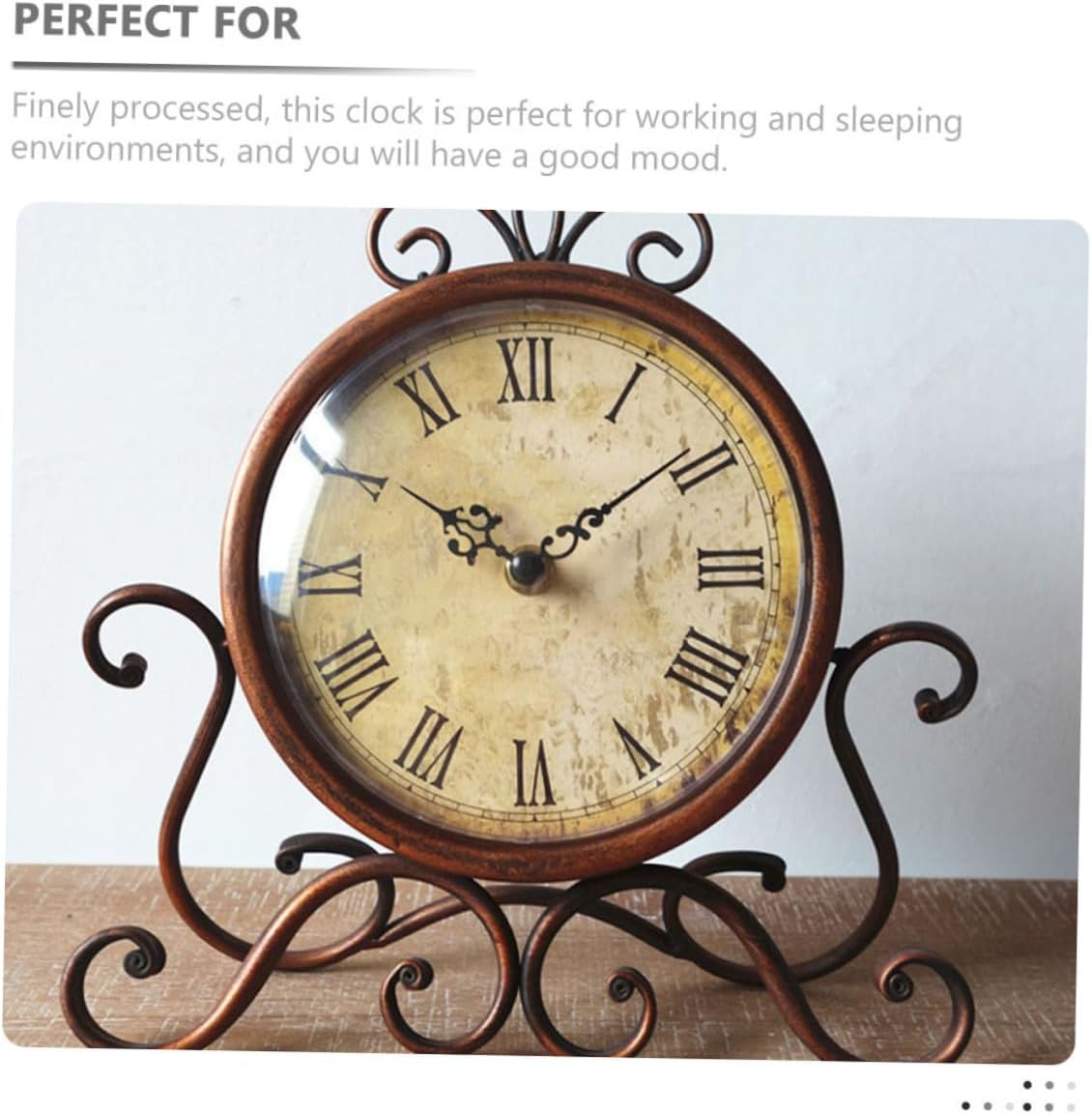 Baluue European Retro Iron Art Mantel Clock Vintage Non-Ticking Desktop Decorative Table Clock for Living Room and Bedroom Without Battery