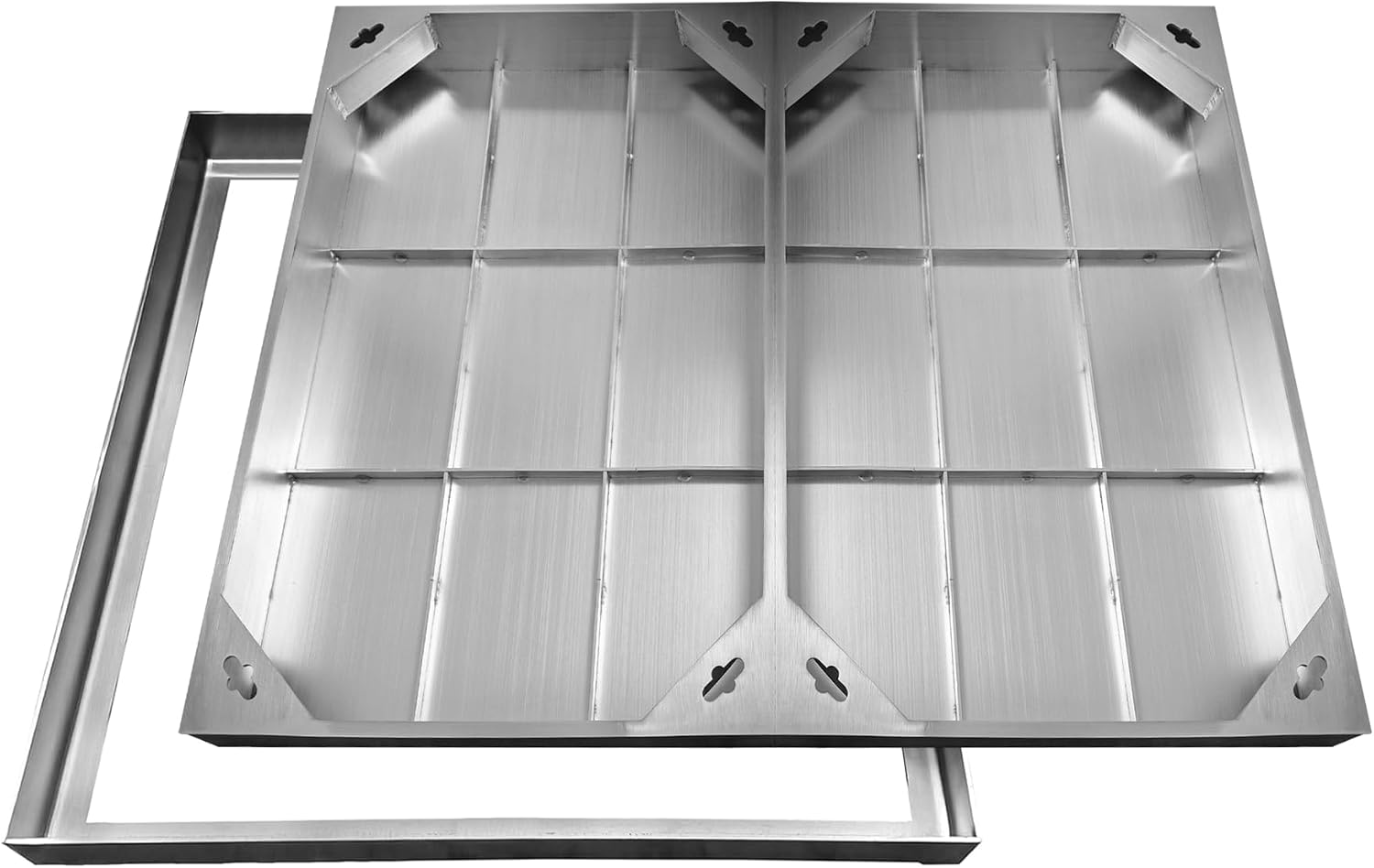 32x32in Multi-Part Invisible Manhole Cover All Stainless Steel Square Metal Block 2-Part 32x16 Recessed Top Inspection Cover for Outdoor and Indoor Use,Embedded Inspection Cover and Frame