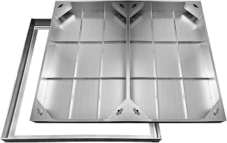 32x32x2.4 inch Multi-Part Invisible Stainless Steel Manhole Cover | Square Metal Block 2-Part 32x16 Recessed Top Inspection Cover for Outdoor and Indoor Use Embedded Inspection Cover and Frame