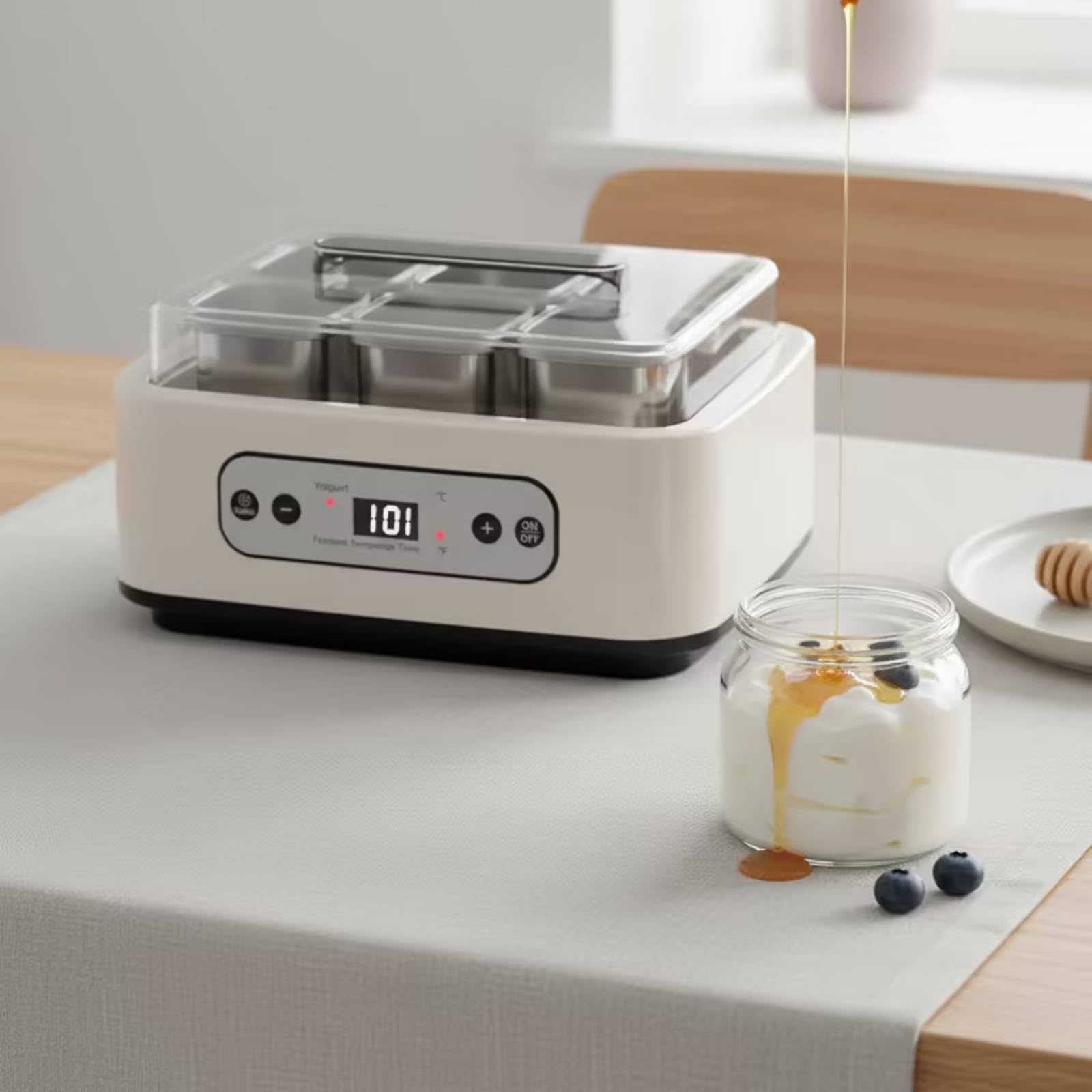 MotiveTech Yogurtiera Digitale Angoli Arrotondati Yogurtiera in Vetro Compatta Yogurtera con Vasetti
