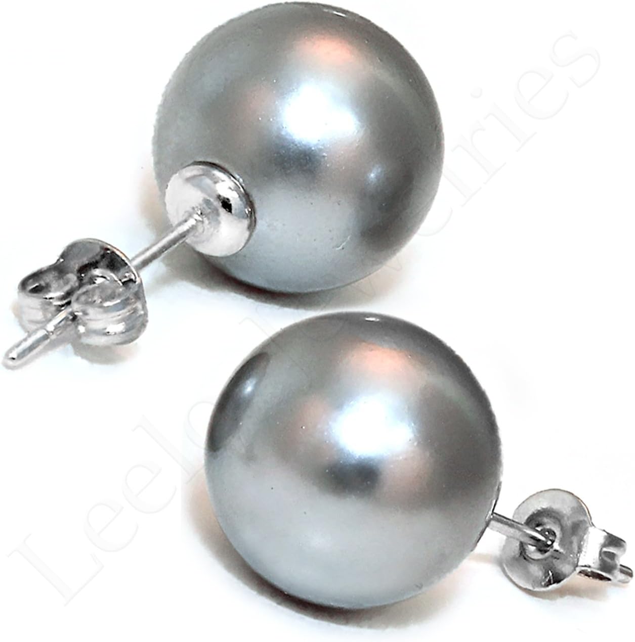 12mm Round Charcoal Shell Pearl Stud Earrings
