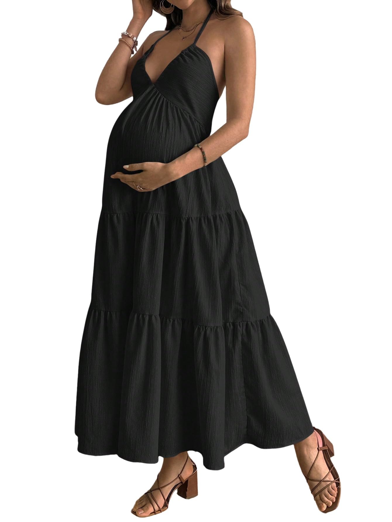 SweatyRocks Robe bohème pour femme enceinte - Robe longue dos nu - Robe d'été - Robe de grossesse - Robe de fête - Tenue d'été