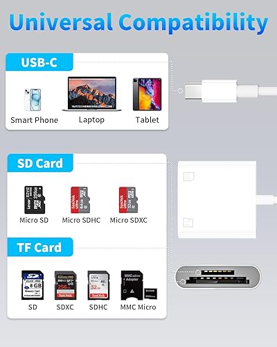 Miniatura 4 de Lector de tarjetas USB C a SD para iPhone15, certificado MFi 2 en 1 de doble ranura USB C a tarjeta SDTF, adaptador de lector de tarjetas de memoria