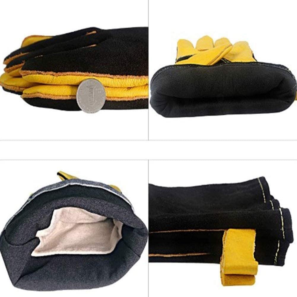 Guanti resistenti al calore, in pelle spessa resistente al calore, guanti da campeggio/cucina con manica lunga da 14 pollici, guanti da saldatore for caminetti e stufe, 2 paia