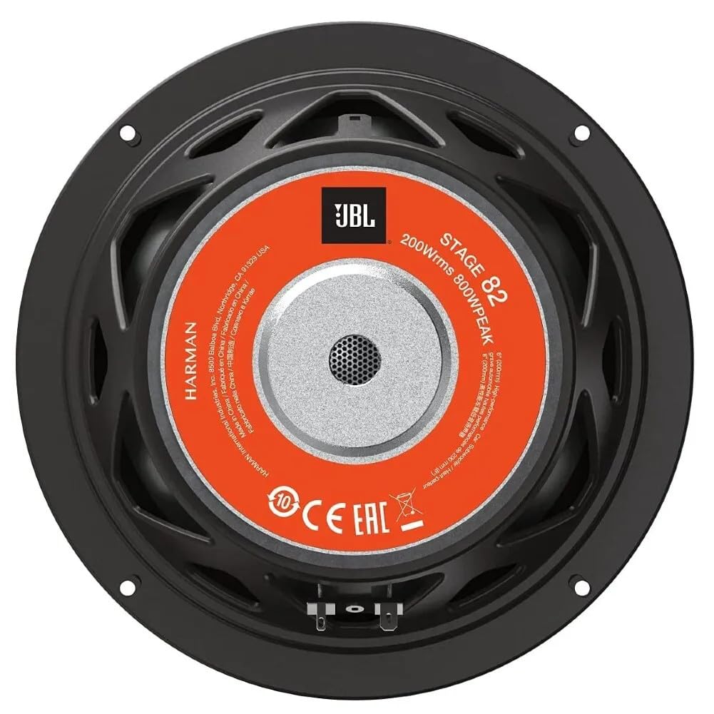 KIT-Set FÜR JBL Stage 82 1 Subwoofer 20 cm 200 mm 8", einzelne 4-Ohm-Schwingspule, 200 Watt RMS und 800 Watt Max, für Kofferraum und Schalldämpfer, 1 Stück + 2 kostenlose Faston