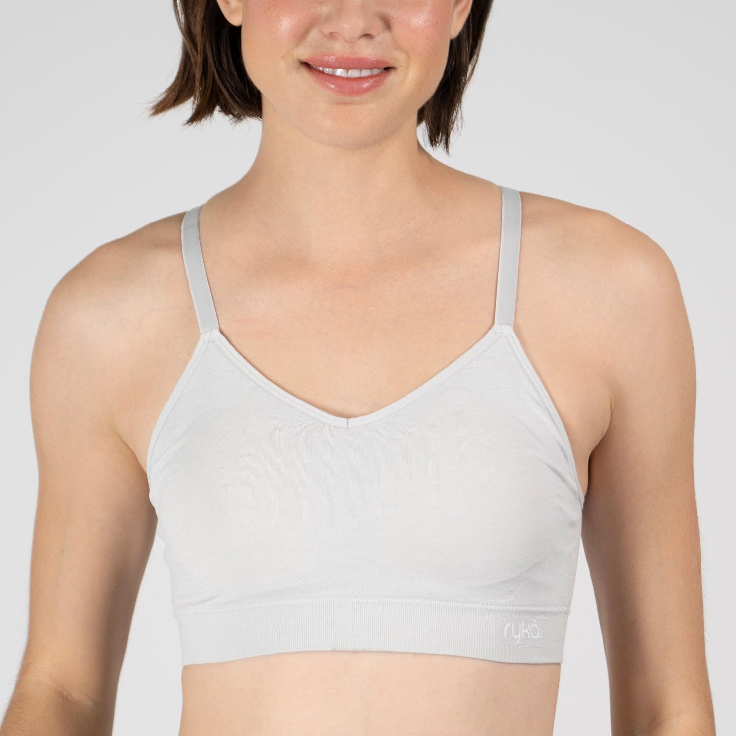 Ryka Brasier deportivo, camiseta de yoga, atlético, sostén deportivo, cuello en V sin costuras, paquete de 3