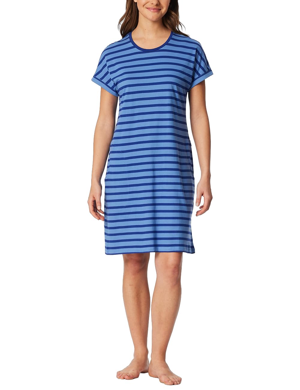 Schiesser Damen Nachthemd Kurzarm weiche Baumwolle Bigshirt mit Taschen - Nightwear