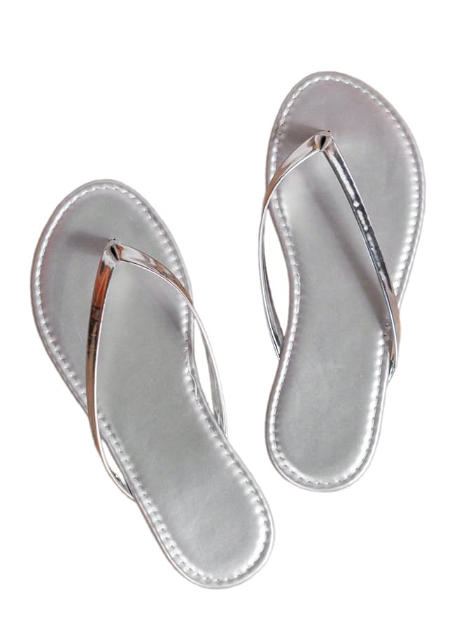 Amazon.com | OYOANGLE Women's Metallic Flip Flops Toe Post
