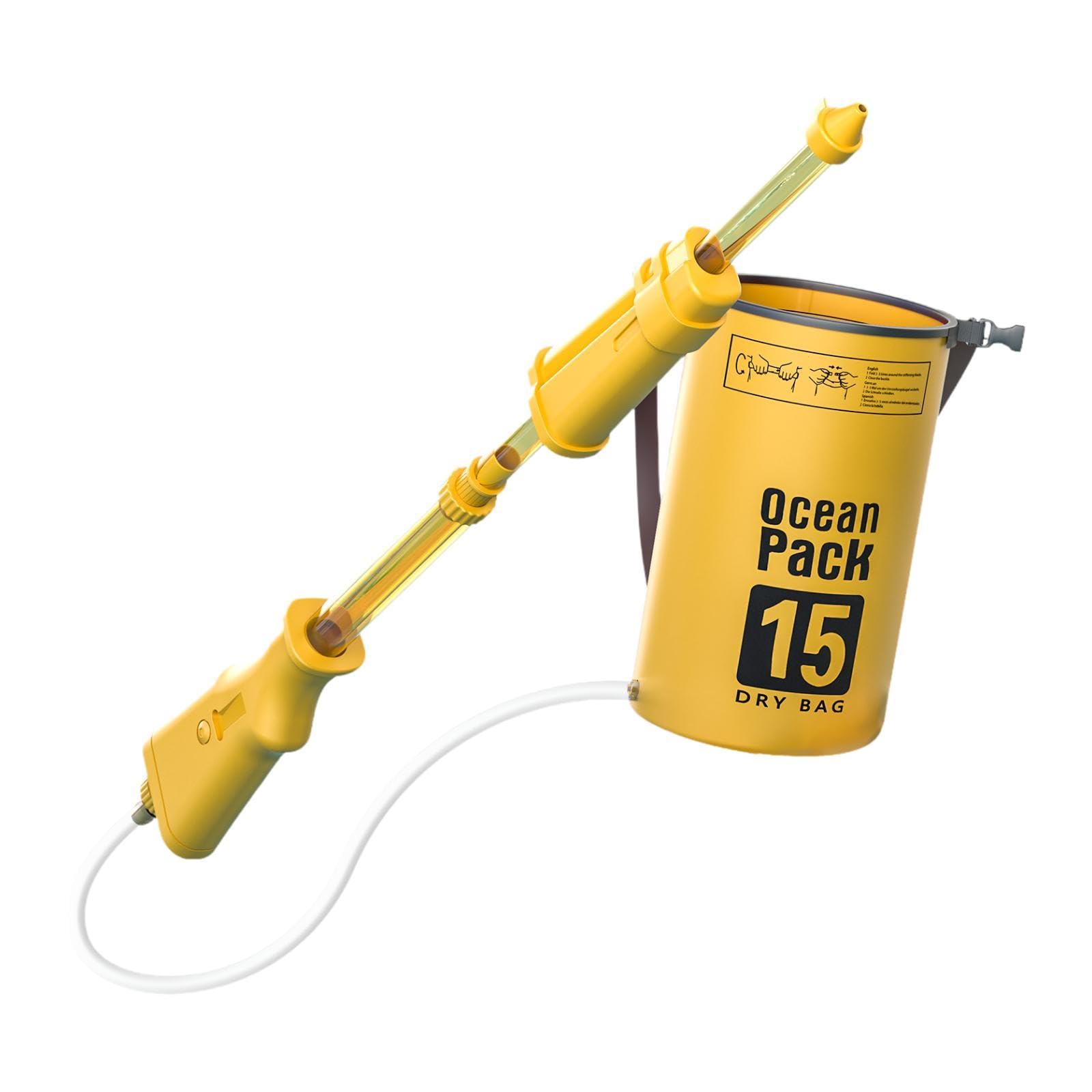 Wasserpistole Rucksack Wasserwerfer Spielzeug Wasserblaster Spritzpumpe Wasserspritze Kompakt Leicht Tragbar mit Nachfüllbeutel Und Zugtechnik für Kin, Gelb
