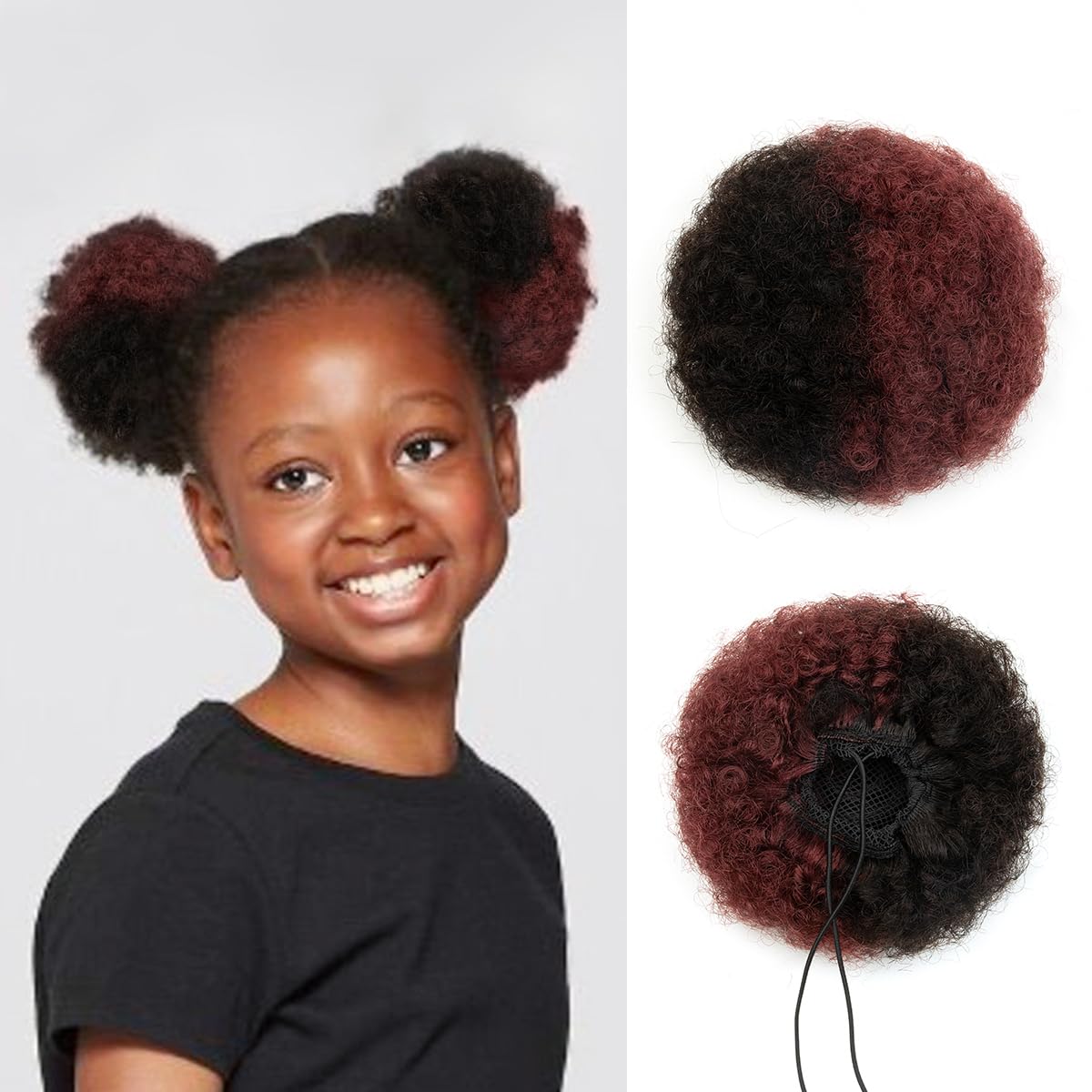 isheeny Medium Human Hair Ponytail Extension For Girls Ages 5-8, Natural Human Hair Drawstring Ponytail Hair Extensions P1-99j For Little Girls, Curly Hairpiece, Soft, And Durable For Repeated Use