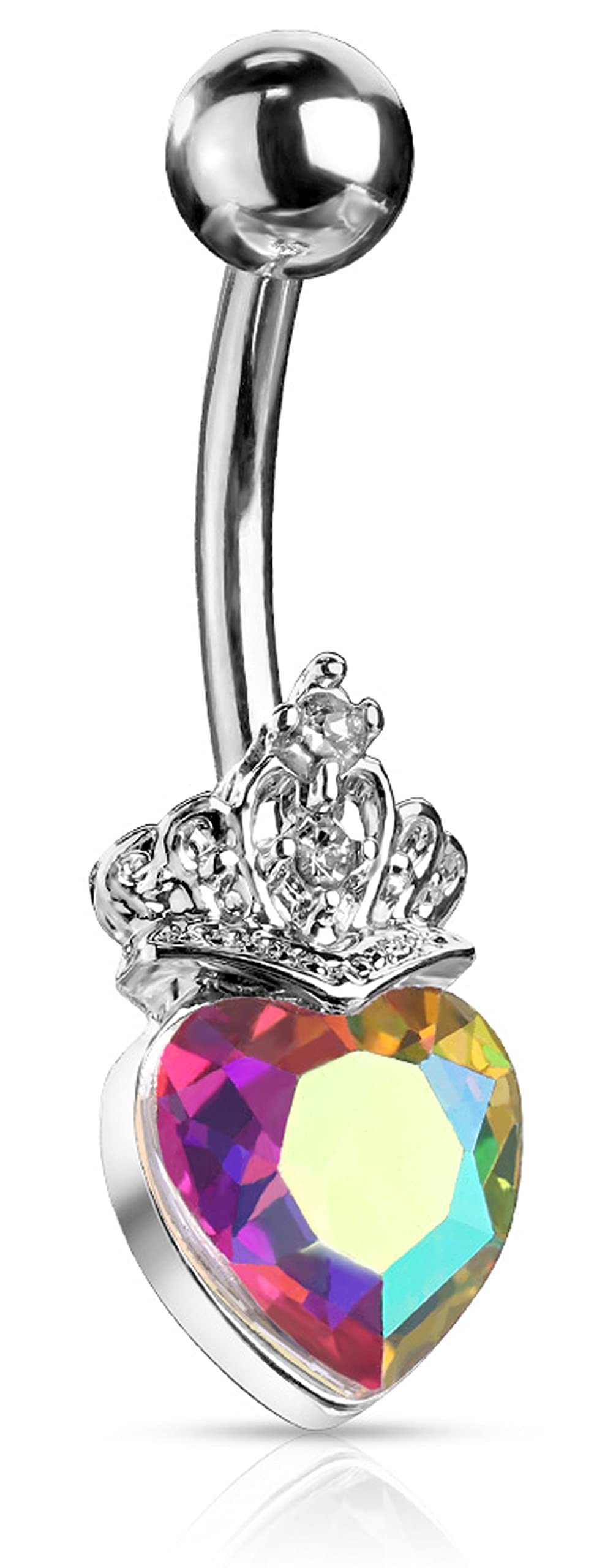 Via Mazzini No-Tarnish No Fading Stainless Steel Heart With Crown Belly Button Navel Ring for Women and Girls (BB0071) (B098LGFGSM) Amazon Price History, Amazon Price Tracker