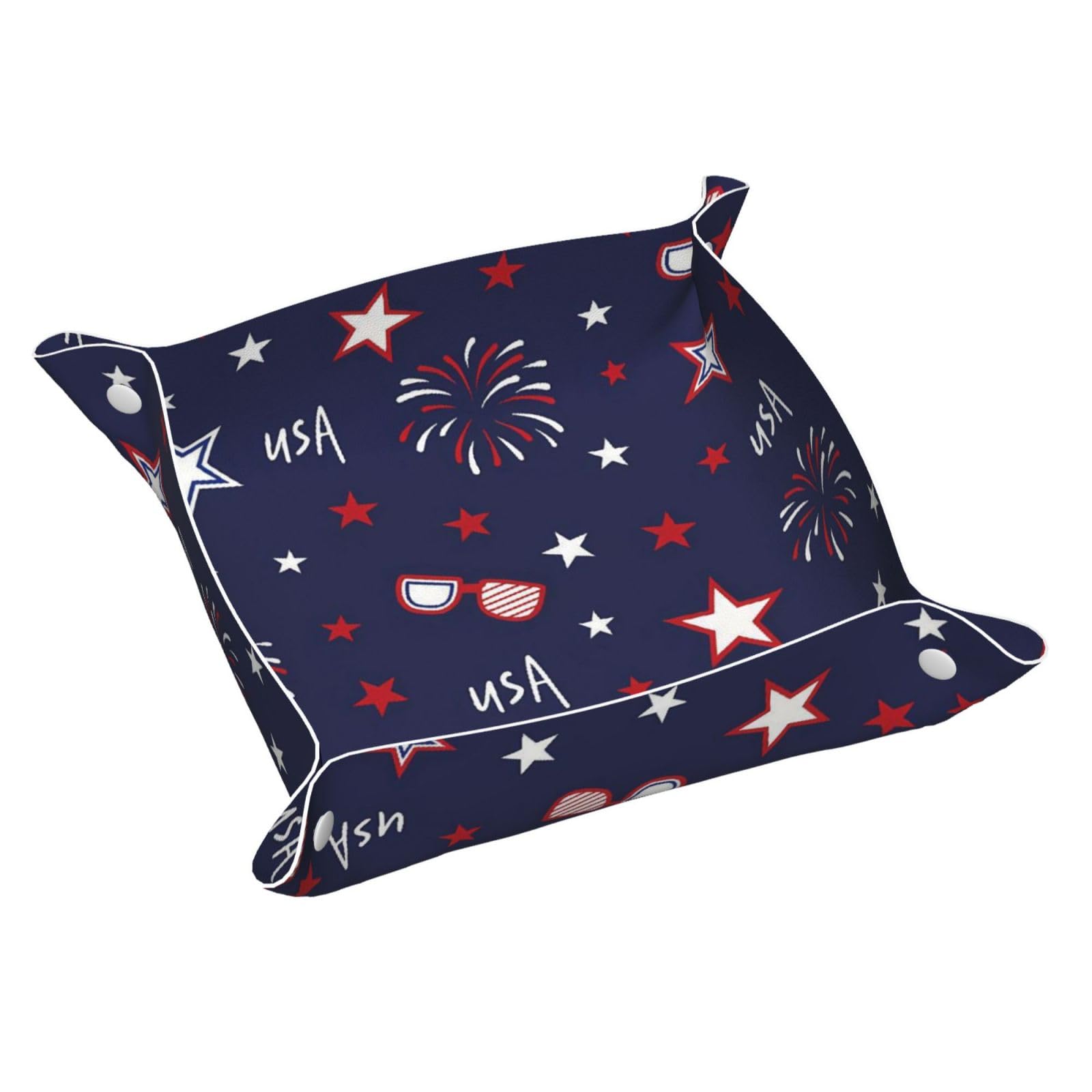 HLBSDM Patriotic Stars Fireworks Tray Men's Leather Valet Parking Portable Entrance Trays Bedside Storage Box
