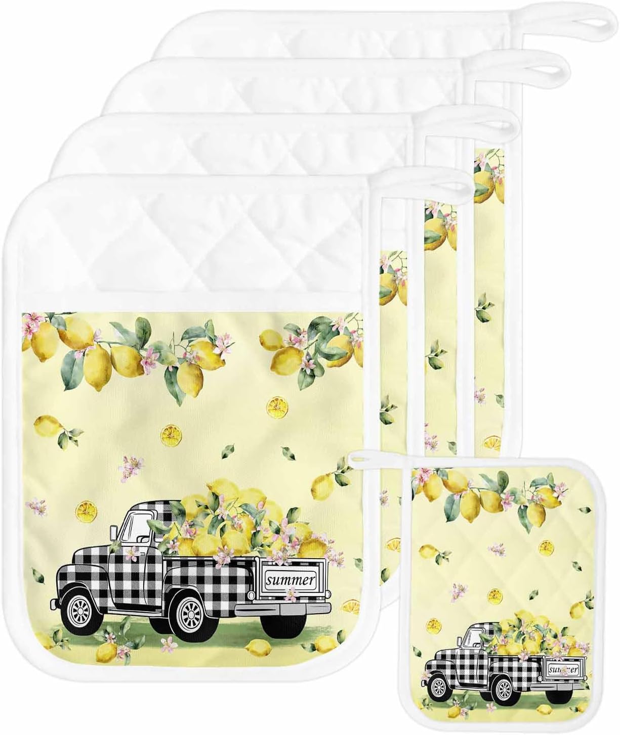 Pot Holders with Pockets, Heat-Resistant Hot Pads for Kitchen, Retro Style Coffee and Candy Heart Doodle Oven Mitts Pot Holders Sets Potholders for Baking Cooking Pack of 5