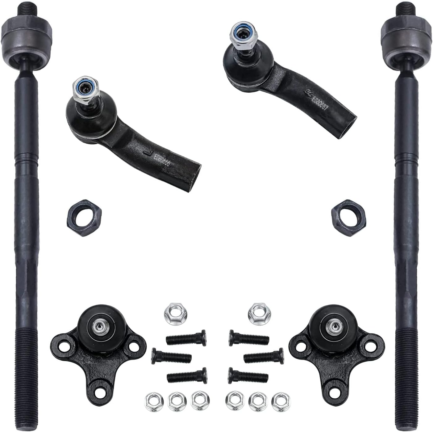 Detroit Axle - Front Tie Rods Ball Joints for VW Jetta Golf GTI Eos Tiguan Rabbit R32 e-Golf Audi A3 Quattro 2 Lower Ball Joints, 4 Inner & Outer Tie Rods Replacement