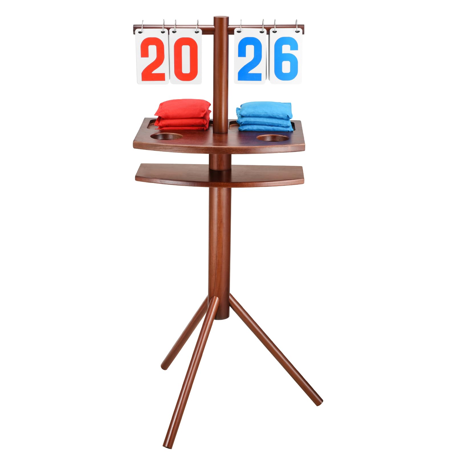 Triceratops Wooden Cornhole Scoreboard with Drink Holders – 41" Tall Outdoor Yard Score Keeper with Flip Cards (0–99),