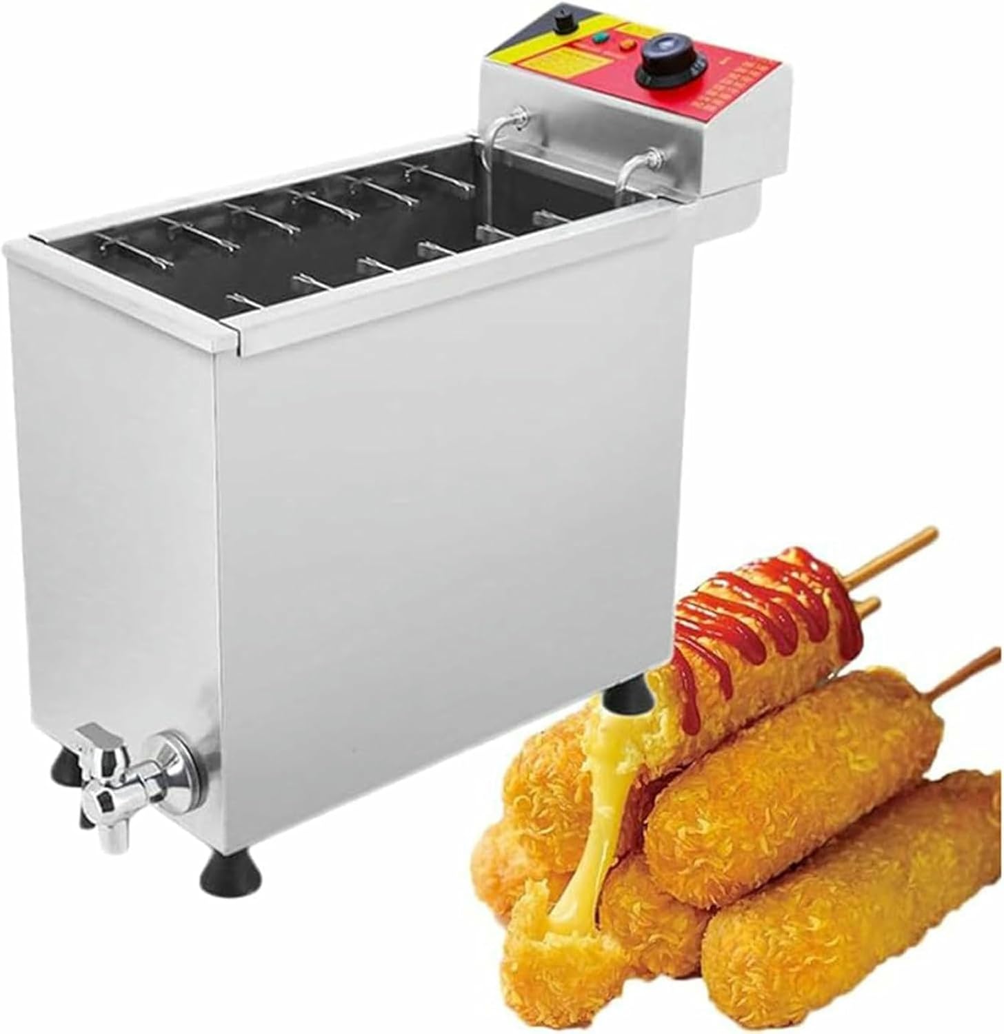 Commercial Deep Fat Fryer,Hotdog Maker Machine Cheese Fryer Sticks Electric Snacks French Fries Corn Dogs Stove,for Kitchen~/