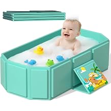 Baby Foldable Children's Bathtub 29.5L x 17.7W x 9.8H inches Large Toddler Bath for Ages 0-8 Boys and Girls Bathroom Water Pool Portable Travel Baby Bath, Easy Storage