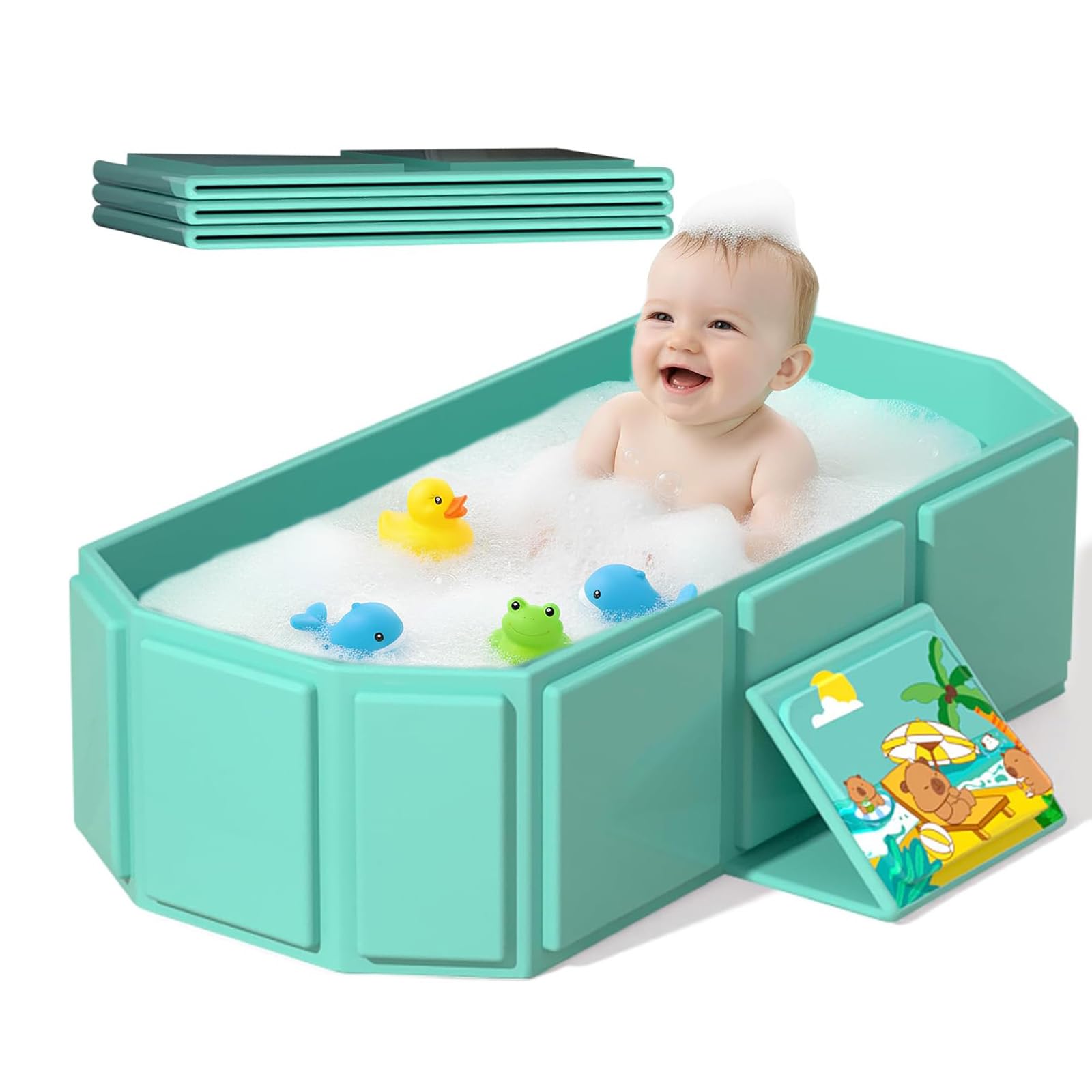 Baby Foldable Children's Bathtub 29.5L x 17.7W x 9.8H inches Large Toddler Bath for Ages 0-8 Boys and Girls Bathroom Water Pool Portable Travel Baby Bath, Easy Storage