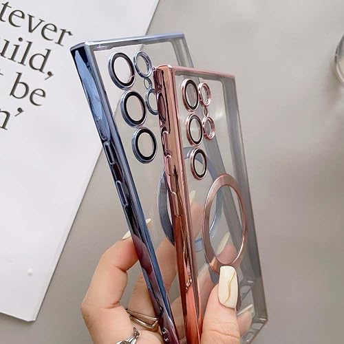 Miniatura 6 de HORRON for Samsung Galaxy S23 S22 S21 Ultra Plus Case Plating Clear Wireless Charging Cover for Magnetic Lens Protector Shell,red,for Galaxy S21