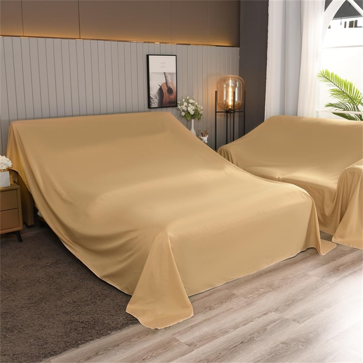 Cotton Furniture Dust Cover for Bed Flat Sheets Twin Size, Mattress Protector Cover Flat Bed Sheets, Sofas and Breathable Furniture|Multipurpose Drop Cloth|Washable and Reusable (Yellow,2.4x7m)