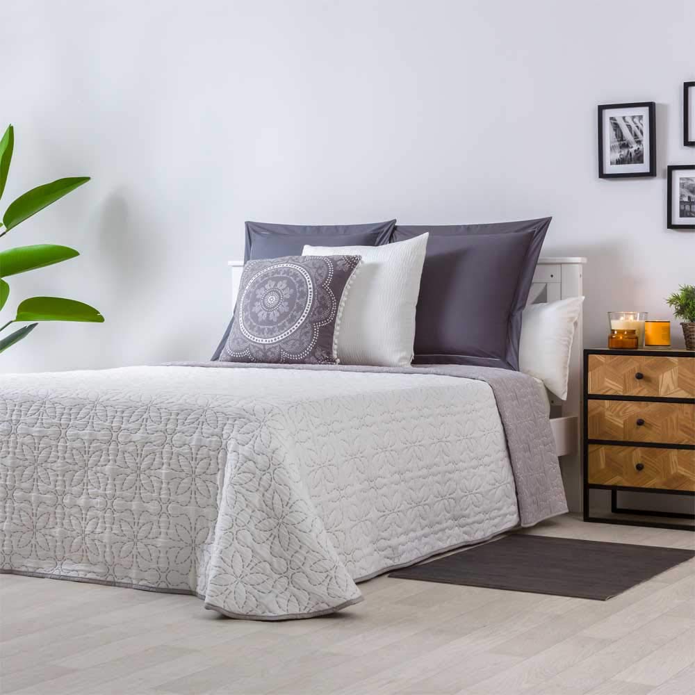 COTTON ARTean Colcha Verano Cama 150 Algodón Poliéster Santillana Gris