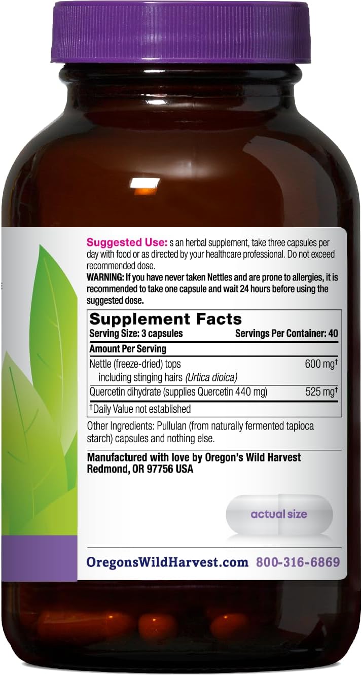 Oregon's Wild Harvest Nettle Quercetin Capsules - Verified Non-GMO - Value Size - 120 Count