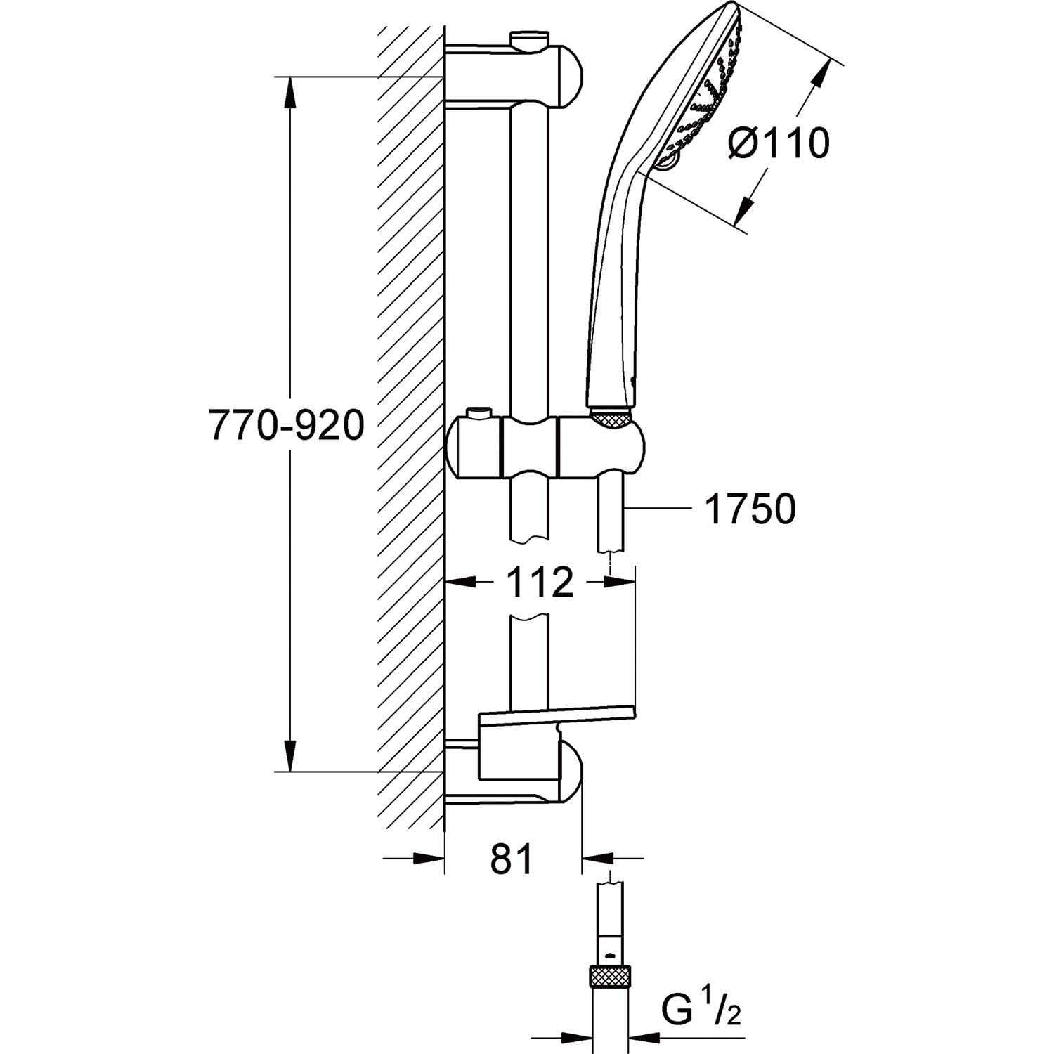 GROHE 110 Massage - Brausestangenset (3 Strahlarten, schnelle Befestigung, inkl. Duschablage, Antikalk- System, langlebig), chrom, 27226001
