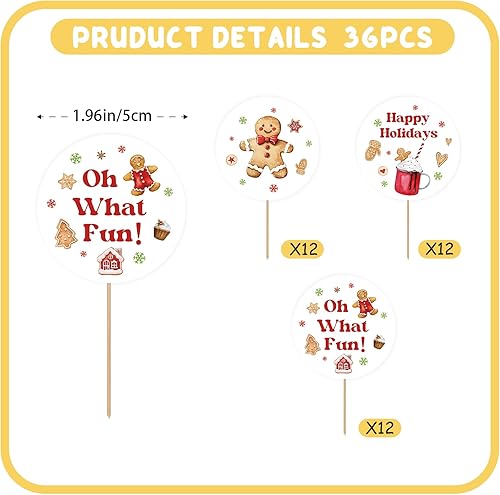 Miniatura 2 de 36 piezas de adornos para cupcakes de Feliz Navidad, palillos de pan de jengibre para fiesta de Navidad, decoración de pastel de hombre de jengibre