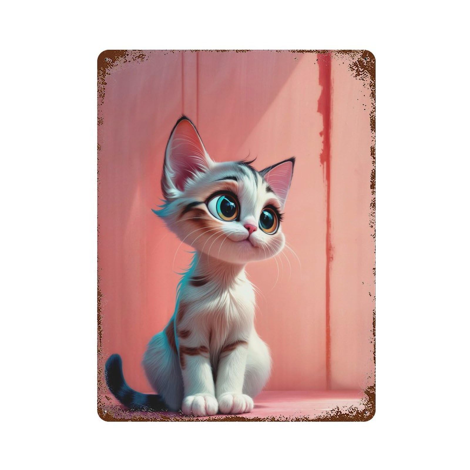 Cute Kitten Vintage Metal Tin Sign 15.7"x11.8", Farmhouse Wall Decor for Garage, Bar And Workshop Decor