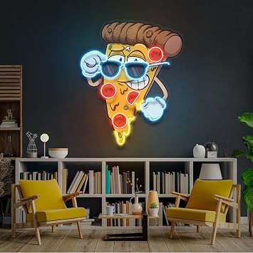 Neon Sign Cool Cartoon Pizza Custom Led Neon Signs for Wall Decor Personalized Light Up Signs Gifts for Her Home Bedroom Decoration,Size50 * 42cm